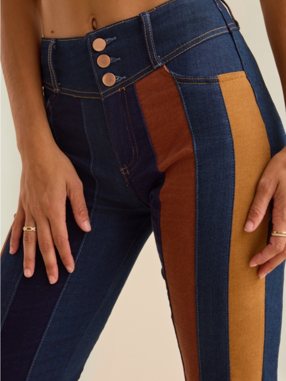 Altar'd State High-Rise Vertical Stripe Jeans - Navy, Brown, Tan